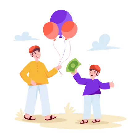 Muslim boy Buying Balloons  Illustration