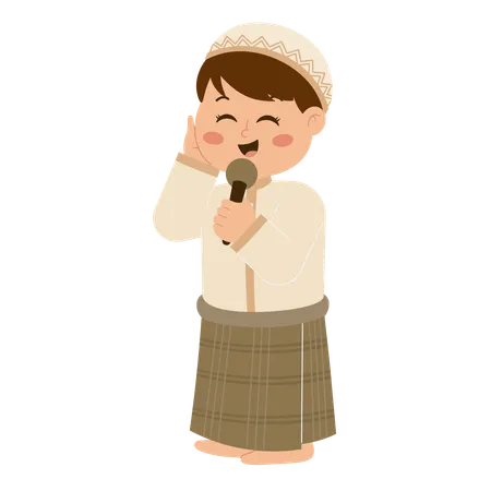 Muslim Boy Call Adzan  Illustration