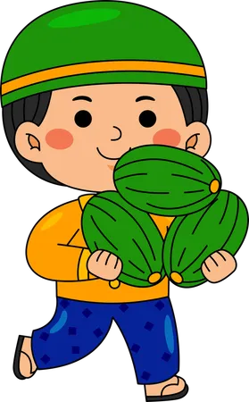 Muslim boy carry watermelon  Illustration