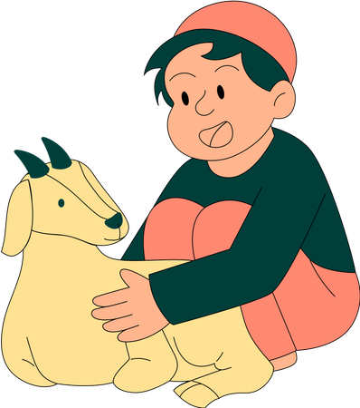 Muslim boy carrying goat  Illustration