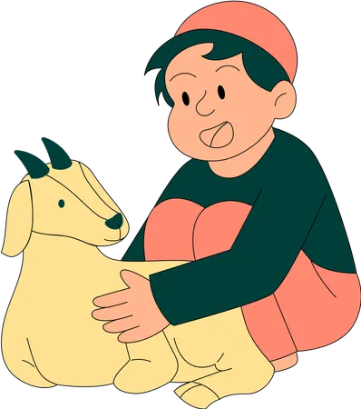 Muslim boy carrying goat  Illustration