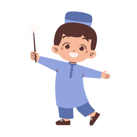 Muslim boy celebrate festival  Illustration