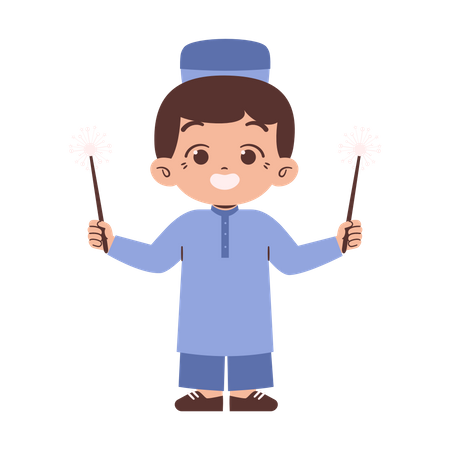 Muslim boy celebrating with sparkles  Illustration