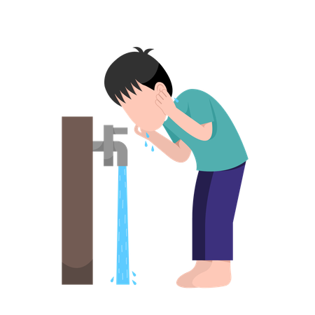 Muslim Boy Doing Ablution Step  Illustration