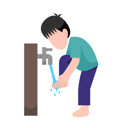 Muslim Boy Doing Ablution Step  Illustration