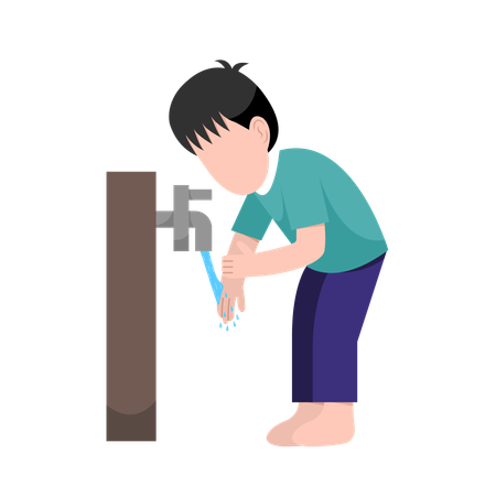 Muslim Boy Doing Ablution Step  Illustration