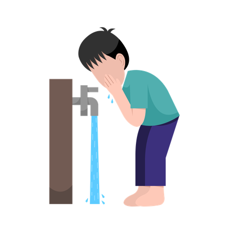 Muslim Boy Doing Ablution Step  Illustration