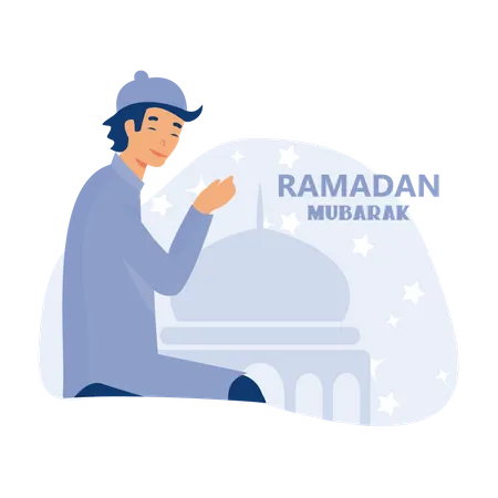 Vector Illustration Of Muslim Offering Namaaz For Eid Eid Mubarak Flat Vector Modern Illustration 일러스트레이션