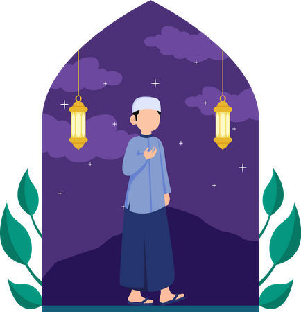 Muslim boy doing pray  Illustration