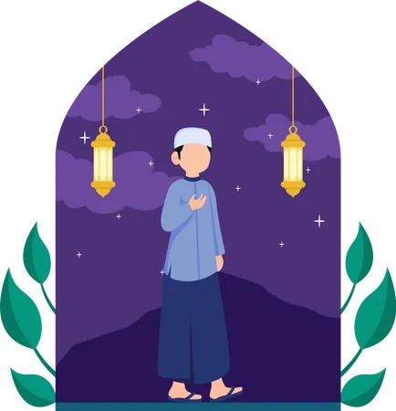 Muslim boy doing pray  Illustration