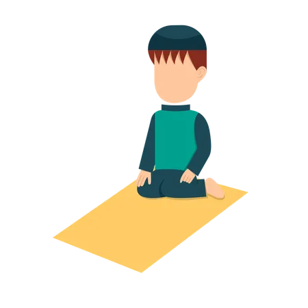 Muslim Boy Doing Prayer Movement  Illustration