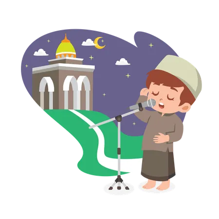 Muslim boy doing ramadan announcing  Illustration