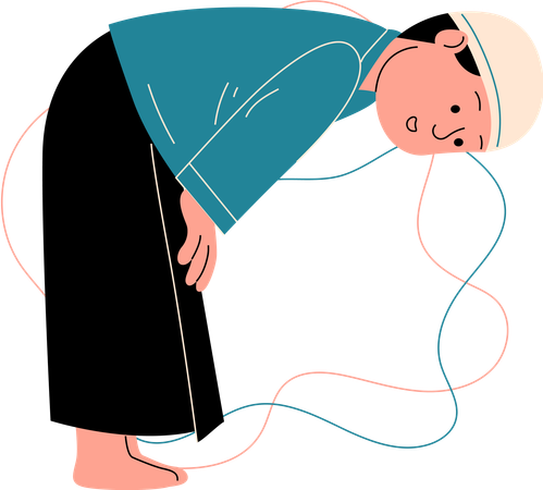 Muslim boy doing Rukuka prayer movement  Illustration
