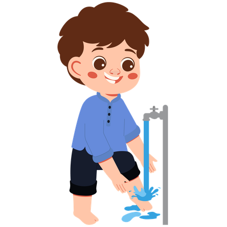 Muslim Boy doing Wudhu while Washing Feet  Illustration