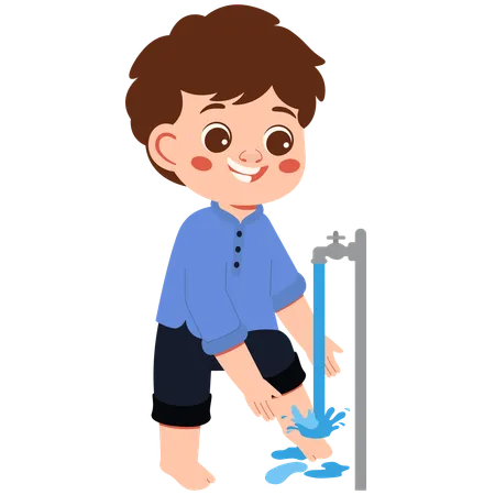 Muslim Boy doing Wudhu while Washing Feet  Illustration