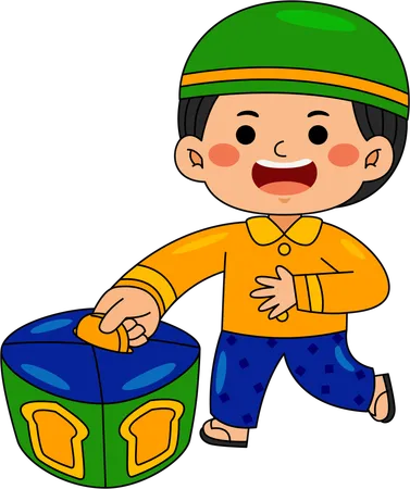 Muslim boy donating money  Illustration