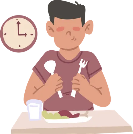 Muslim boy eating Pre-dawn Meal  Illustration
