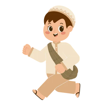 Muslim Boy Going To Mosque  Illustration