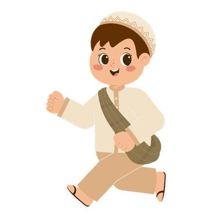 Muslim Boy Going To Mosque  Illustration