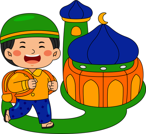 Muslim boy going to mosque  Illustration