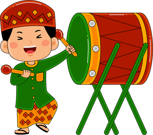 Muslim boy hitting the drum  Illustration