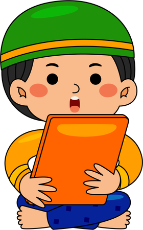 Muslim boy holding book  Illustration