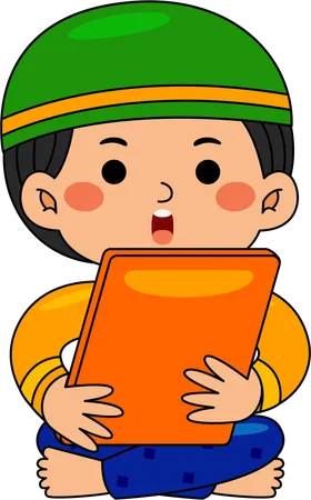 Muslim boy holding book  Illustration