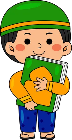 聖書を持つイスラム教徒の少年  イラスト