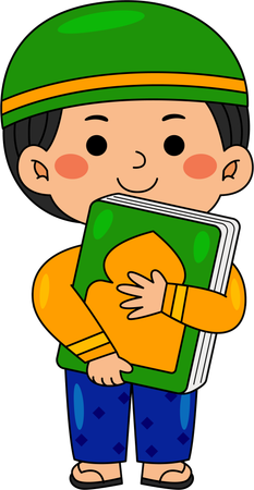 Muslim boy holding holy book  Illustration