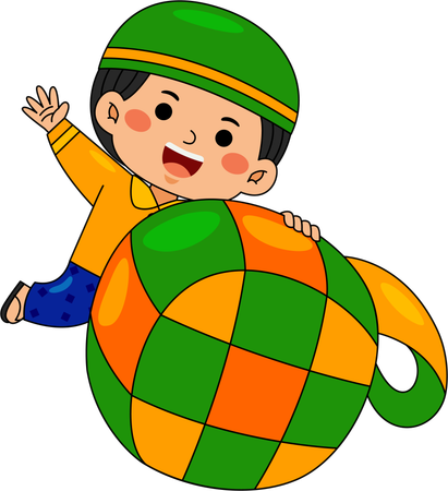 Muslim boy holding ketupat  Illustration