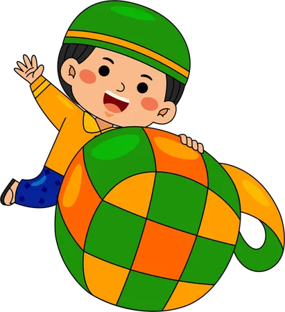 Muslim boy holding ketupat  Illustration