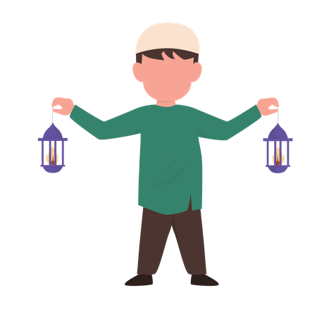 Muslim boy holding lantern Illustration