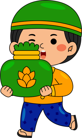 Muslim boy holding money bag  Illustration