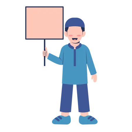 Muslim boy holding placard  Illustration