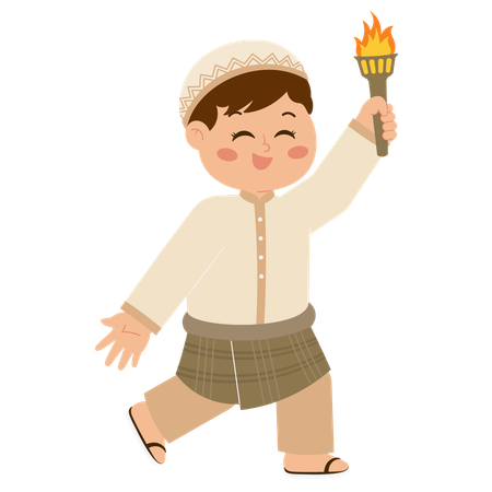 Muslim Boy Holding Torch  Illustration