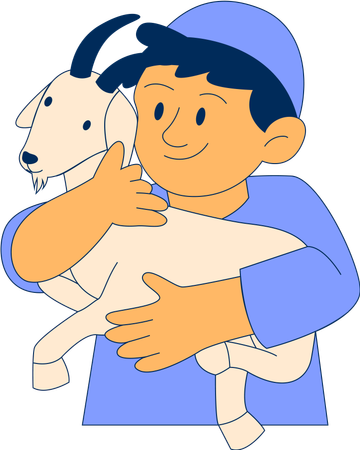Muslim Boy Hugging Sheep  Illustration