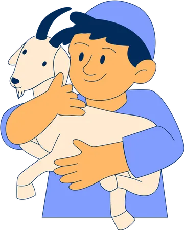 Muslim Boy Hugging Sheep  Illustration