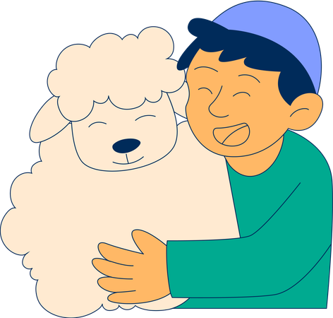Muslim Boy Hugging sheep  Illustration