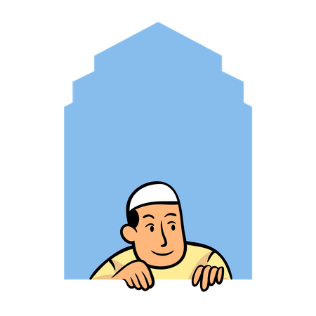 Muslim boy in window  Illustration