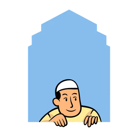 Muslim boy in window  Illustration