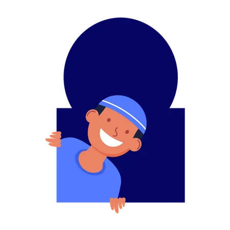 Muslim boy in window  Illustration