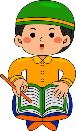 祈りを学ぶイスラム教徒の少年  イラスト