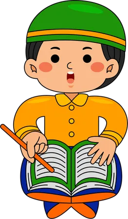 祈りを学ぶイスラム教徒の少年  イラスト