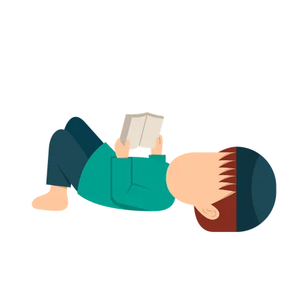 Muslim Boy lying floor and Reading quran Book  Illustration