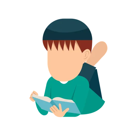 Muslim Boy lying while Read quran Book  Illustration