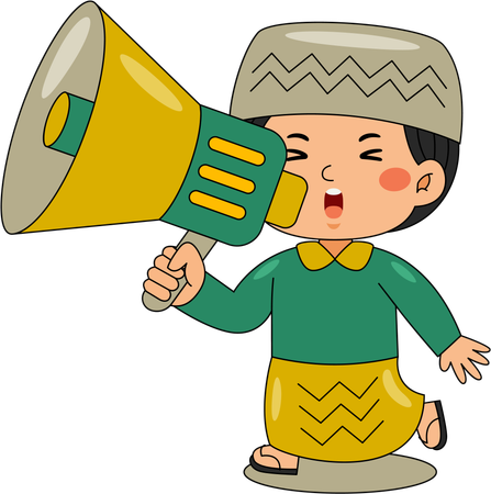 Muslim boy making ramadan announcement  Illustration