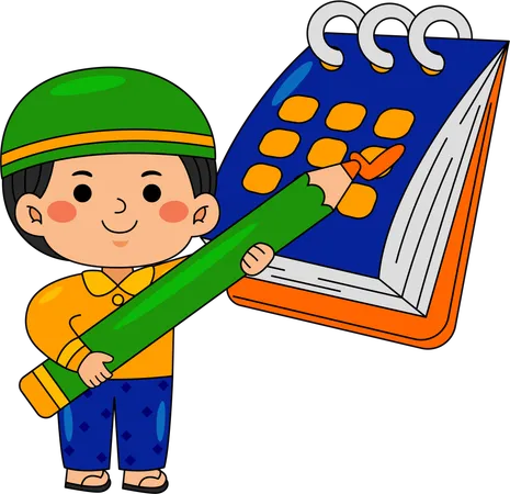 Muslim boy marking ramadan calendar  Illustration