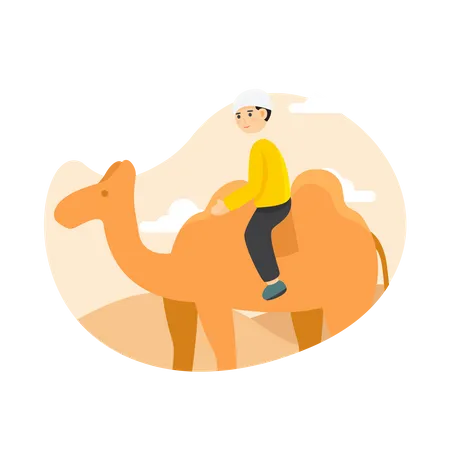 Muslim boy on camel  Illustration