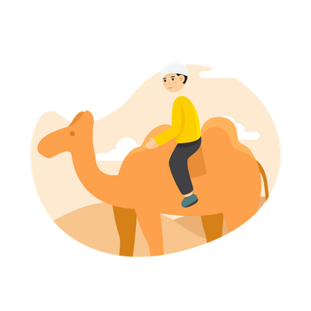 Muslim boy on camel  Illustration