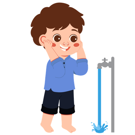 Muslim Boy Performs Ablution Washing His Ears  Illustration